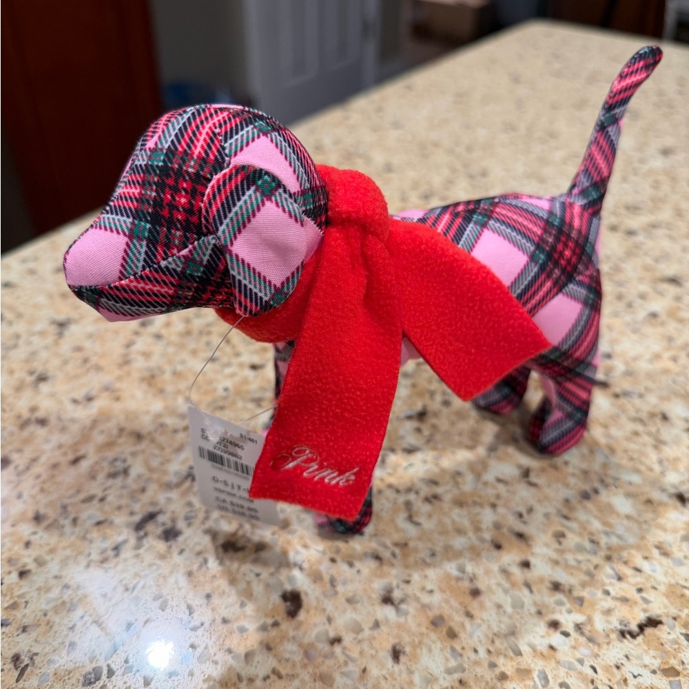 Plaid Dog Plush Toy with Red Scarf